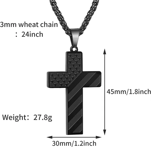 Vista 5 de DuoDiner Collar de cruz de 24 pulgadas para hombres, niños, niños, versículo bíblico, colgante de bandera estadounidense, bautismo, joyería