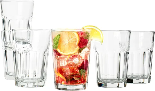 Vista 10 de Vikko Vasos para beber, vasos de vidrio grandes de 11 onzas, juego de 12 vasos de agua duraderos, vasos de agua apilables, vasos de base pesada
