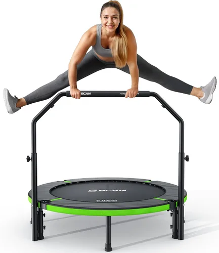 Vista 9 de BCAN SP3 40"/48" Foldable Mini Trampoline, Rebounder Trampoline for Adults, U/T Adjustable Foam Handle, Exercise Rebounder for Adults Indoor/Garden