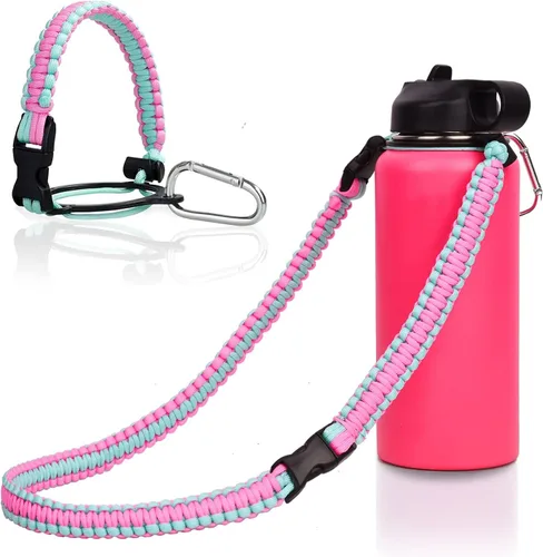 Vista 12 de Wongeto - Porta Mango de Cuerda Paracord con Correa de Hombro, Compatible con Botellas de Agua de Boca Ancha Hydro Flask