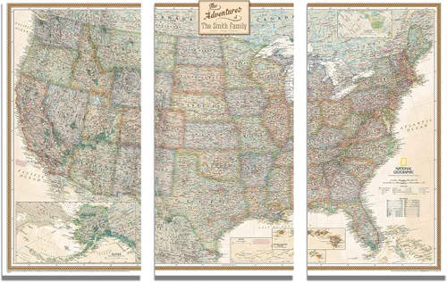 Vista 10 de Póster de lienzo enrollado personalizado con mapa de EE.UU. como arte de pared con chinchetas – Mapa ejecutivo grande de 24" x 36" de EE.UU.