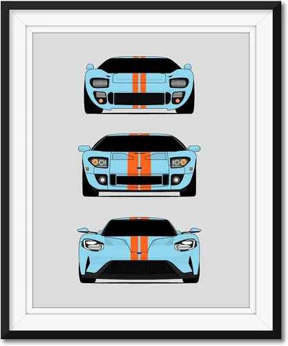 Vista 8 de Custom Car Posters Póster hecho a mano compatible con Ford GT Generation e impresión de Ford GT40, rojo, blanco y azul, 8 x 10 pulgadas, impresión