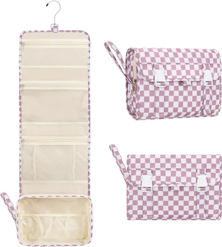 Vista 18 de Pequeña bolsa de aseo colgante para hombres y mujeres, organizador colgante portátil para kit de ducha de tamaño de viaje, accesorios de maquillaje