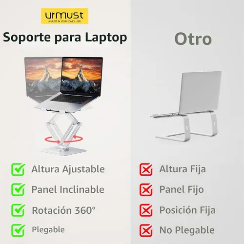 Vista 2 de Soporte giratorio de 360° para computadora portátil para escritorio para dispositivos de 10-17" Adjustable Height, Ergonomic Laptop Riser Standing