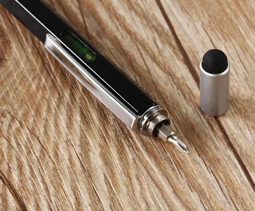 Vista 5 de Lápiz capacitivo, 7 en 1 multiherramienta para pantalla táctil, bolígrafo, regla, nivel, destornillador Phillips y cabeza plana (paquete de 3 negro)