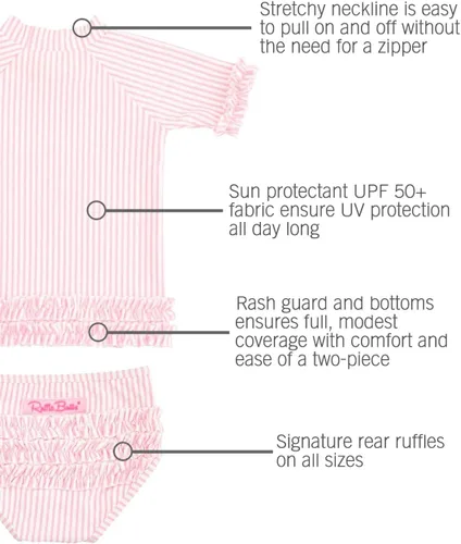 Vista 4 de RuffleButts - Conjunto de traje de baño de manga corta para bebé o niña con protección solar UPF 50+