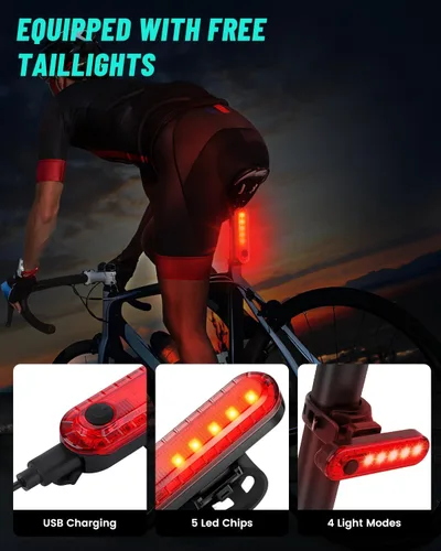 Vista 7 de Luces de bicicleta superbrillantes para conducción nocturna, compatibles con montaje Garmin/GoPro, faro de bicicleta de 1200 lúmenes, luz trasera