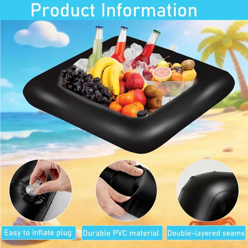 Vista 3 de Barra inflable para servir, juegos de servir ensaladas, bar, bufé, alimentos, bebidas, mesa inflable para piscina, bandeja de hielo fácil de inflar
