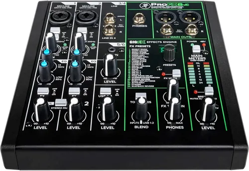 Vista 2 de Mackie ProFX6v3 - Mezclador de efectos con micrófono de grabación Rockville RCM03 Pro, auriculares de estudio PRO-M50, brazo de micrófono DMS40