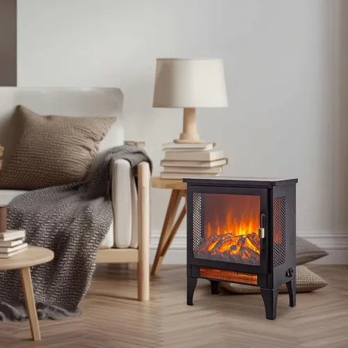 Vista 6 de Calentador eléctrico independiente de chimenea de 17 pulgadas con efecto de llama 3D (negro, 17 pulgadas)