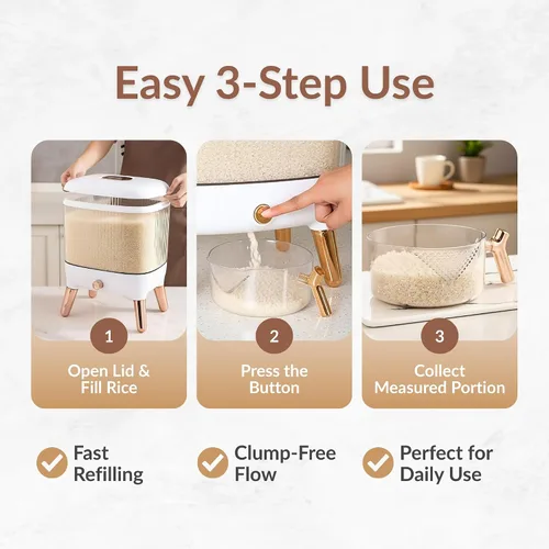 Vista 6 de FromUS2U - Recipiente de arroz, dispensador hermético de granos de 25 libras, dispensador de cereales grande para cocina, contenedor de alimentos