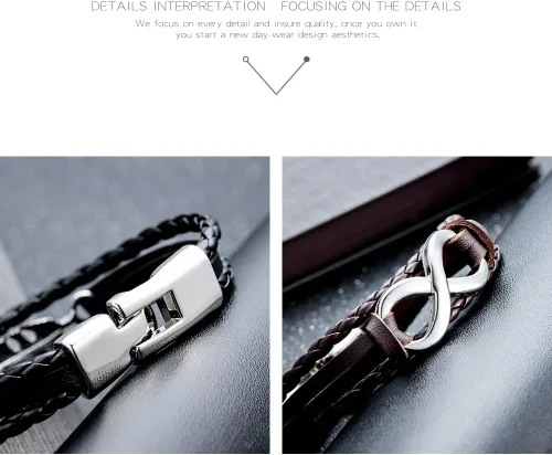 Vista 2 de Pulsera de cuero unisex con infinito amor simbólico de múltiples capas trenzadas