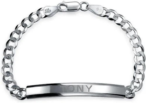 Vista 5 de Bling Jewelry Personalize Bar Name Plated identification ID Bracelet For Men with Mariner, Curb, Figaro, Link Chain .925 Sterling Silver Made In