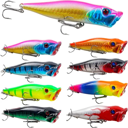 Vista 8 de 8PCS Fishing Lures Popper Lures Shadllow Deep Diving Swimbait Crankbait Fish Wobble Hard Fishing Baits for Bass Trout Freshwater and Saltwater Fish