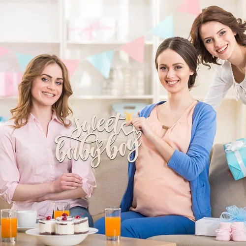 Vista 4 de Tradder Letrero de madera con texto en inglés «Sweet Baby Show» para decoración de baby shower, para recién nacido, revelación de género, fiesta