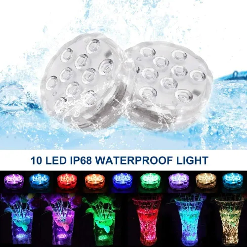 Vista 3 de Luces LED sumergibles con control remoto, 16 colores cambiantes, impermeables, luces de té LED, lámpara de piscina, luz de estanque subacuática a