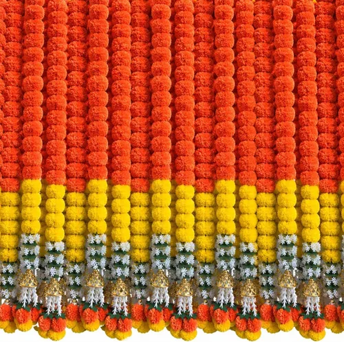 Vista 7 de Guirnalda de caléndula para decoración de 5 pies de largo, 5 piezas de Naranja claro