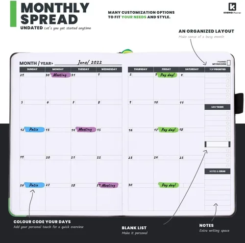 Vista 5 de Agenda semanal sin fecha de 12 meses 2023 para aumentar la productividad, la concentración, el crecimiento personal, la felicidad y el éxito, sin