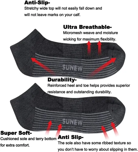 Vista 7 de Sunew Bamboo Socks, Unisex Cushioned Comfortable Wicking Moisture Ankle Workout Hiking Socks 3 Pairs