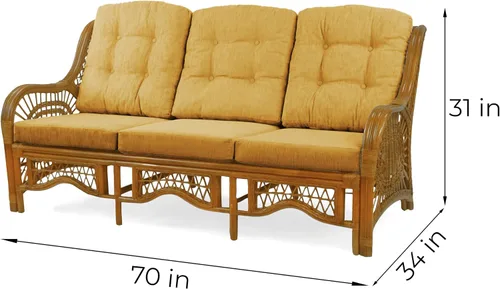 Vista 2 de Malibu Lounge Sofá de tres plazas de mimbre de ratán natural, diseño hecho a mano (cojines marrón claro, colonial)