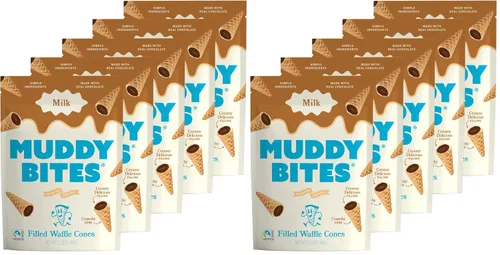 Vista 13 de Muddy Bites - Pasabocas de cono de gofre rellenos de chocolate en tamaño bocado para aperitivo o postre, cobertura de helado, chocolate premium