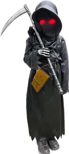 Vista 3 de longpo Disfraces de Halloween para niños, disfraz de la parca para niños, conjunto de fantasmas aterradores, cosplay, disfraz de fiesta