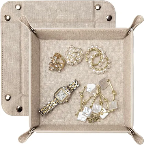 Vista 48 de UnionBasic Bandeja pequeña de valet, bandeja de joyería para anillos, relojes, aretes, organizador de entrada para monedas y llaves, soporte