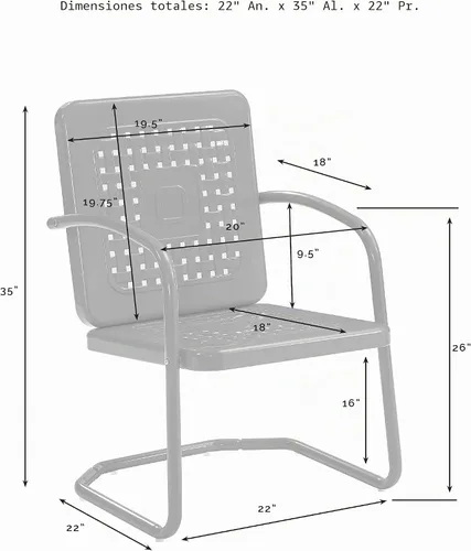 Vista 2 de Crosley Furniture Bates - Juego de 2 sillas para exteriores, sillas de patio de metal retro para comedor, porche, terraza, balcón, color rojo