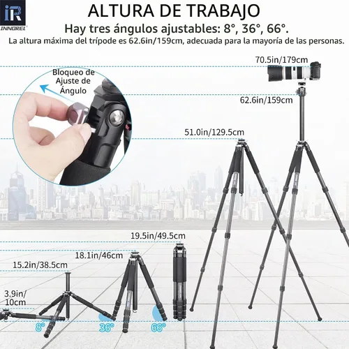 Vista 6 de Trípode de Fibra de Carbono-INNOREL GT284C Trípode Profesional Compacto Portátil para Cámara Digital DSLR Soporte de Cámara de Alta Resistencia