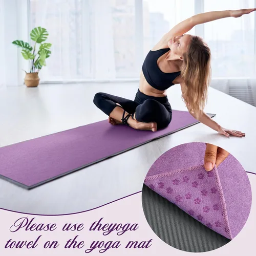 Vista 2 de Breling Paquete de 4 toallas de yoga, toalla de yoga caliente de 72 x 24 pulgadas, tapete de microfibra antideslizante con puntos de agarre, ultra