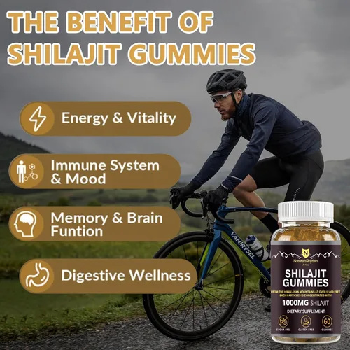 Vista 4 de Nature's Rhythm - Gomitas Shilajit de 1000 mg con ácido fúlvico 60 gomitas para apoyo energético e inmunidad para hombres y mujeres Ricas en más