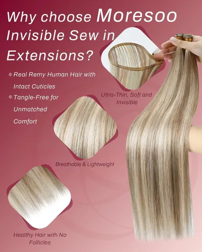 Vista 98 de Moresoo Extensiones de cabello humano real para coser, color negro natural