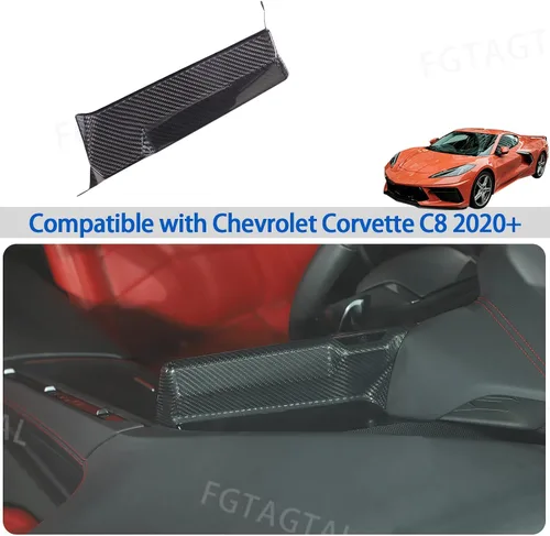 Vista 5 de Cubierta trasera de pantalla de navegación de consola central de fibra de carbono real compatible con Chevrolet Corvette C8 Stingray 2020-2024 Negro