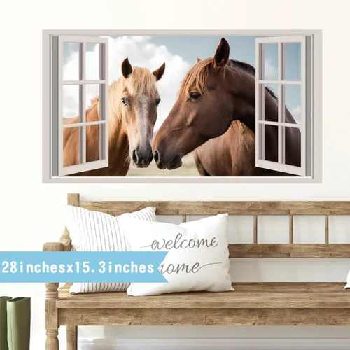 Vista 2 de Calcomanías de pared de caballos, animales de granja, calcomanías de pared 3D falsas para ventanas, calcomanías de vinilo para decoración