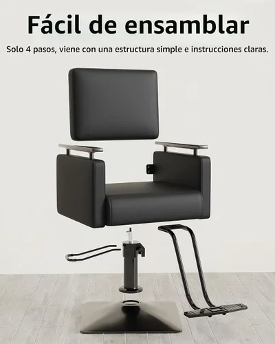 Vista 8 de Silla de salón profesional Baasha completamente negra, silla de estilo hidráulica de lujo con cuero PU suave, cojín de espuma de alta densidad, giro