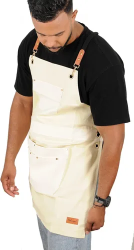 Vista 7 de Pelocapa Woodworking Tools Apron for Men Heavy Duty Waterproof Cotton Canvas Apron with 6 Pockets