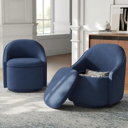 Vista 14 de LINSY Silla Giratoria de Acento con Almacenamiento, Cómodas Sillas de Barril de Chenilla, Pequeño Sillón Moderno Giratorio de 360 Grados para Sala