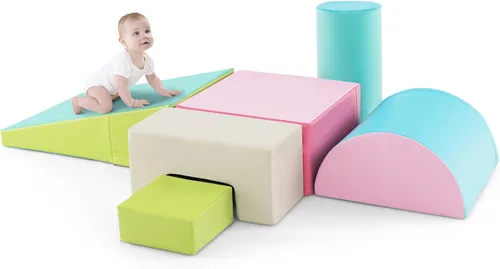 Vista 12 de Costzon Juego de escalada y gateo para niños pequeños, 6 piezas con cubierta de poliuretano para gatear, escalar y caminar, bloques de escalada