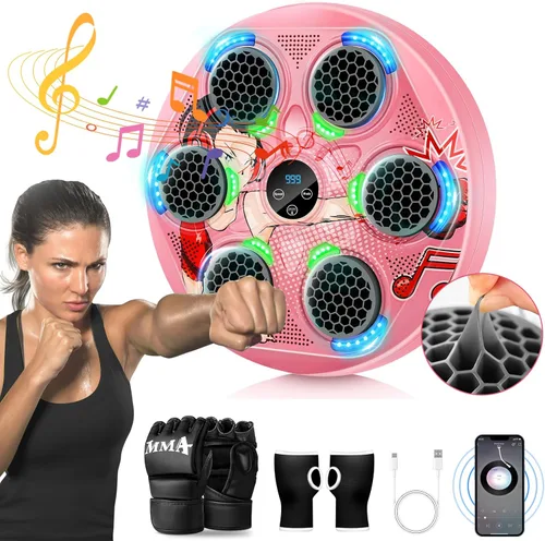 Vista 10 de Máquina de Boxeo Musical para Niños y Adolescentes Adultos, Equipo de Entrenamiento con Guantes, Máquina de Entrenamiento Musical de Boxeo Montada