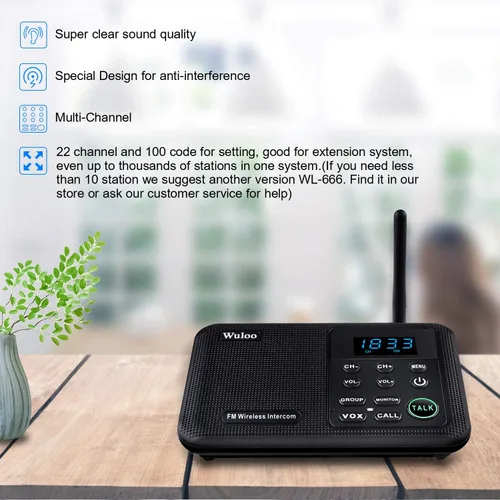 Vista 2 de Wuloo Intercomunicadores inalámbricos para el hogar de 1 milla de alcance 22 canales 100 pantalla de visualización digital, sistema