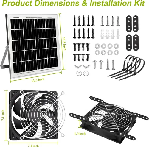 Vista 8 de Ventilador de escape solar de 7.1 pulgadas, cable de 16.5 pies + ventilador de ventilación de invernadero de panel solar de 25 W, ventilador