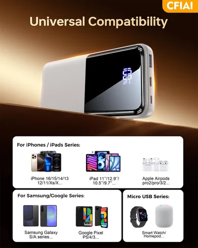 Vista 10 de Banco de Energía Cargador Portátil - Paquete de Batería de 15,000mAh Cargador de Teléfono Portátil con Cable Integrado 22.5W Carga Rápida Powerbank