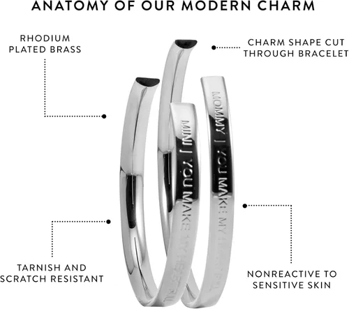 Vista 4 de Stella Valle Mommy Mini Bracelet Gift Set - Rhodium Mommy Bracelet and 18K Gold and Rhodium Mini Bracelet with Engraved Mantra YOU MAKE MY HEART FULL