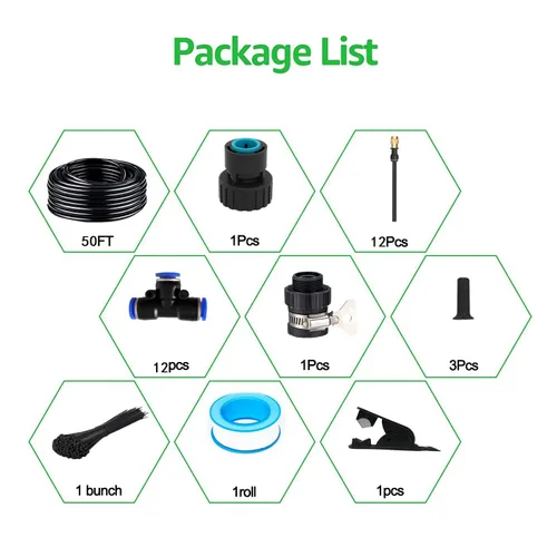 Vista 2 de Kit de riego por goteo de 50 pies, sistema automático de riego de jardín con conectores rápidos sin herramientas, goteros de flexión de 360°