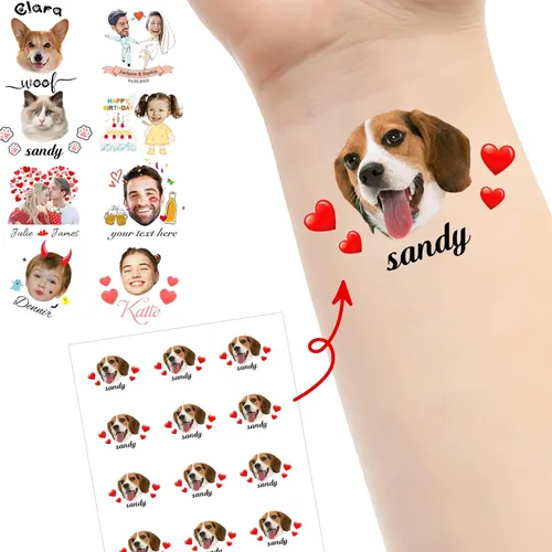 Vista 20 de Tatuajes personalizados temporales personalizados temporales con nombre, logotipo, foto facial para adultos, boda, cumpleaños, San Valentín