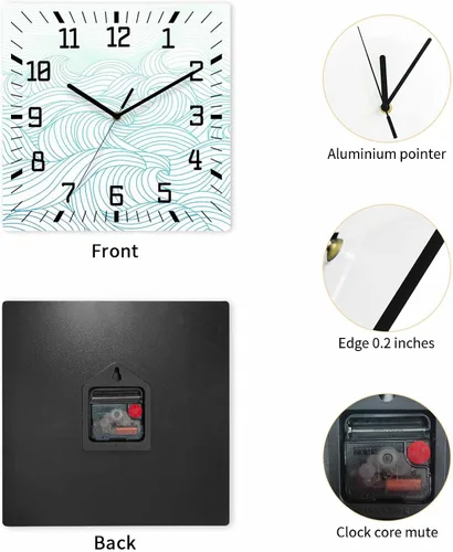 Vista 4 de Geometric Line Wooden Wall Clock Silent Non Ticking, Abstract Art Mountain Simple Square Wall Clock Battery Operated, Decor Clock for Home Office