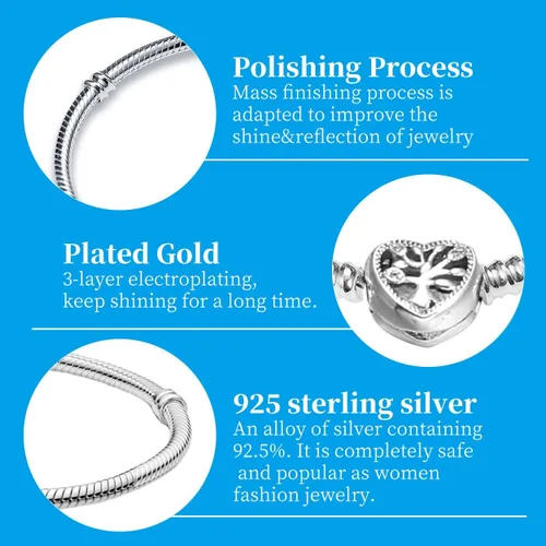 Vista 3 de idudu Snake Charm BraceletChrysanthemum buckle S925 sterling silver Jewelry Snake Chain Bracelet Fit Any Charm Gift for Women Girls