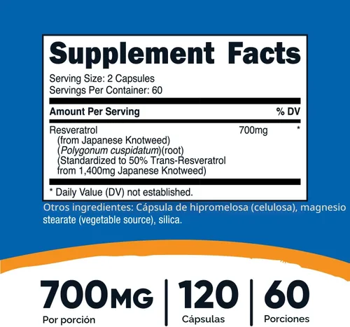 Vista 2 de Nutricost Resveratrol 0.017 onzas; 120 Cápsulas – 50% Trans-Resveratrol, 1 botella, 1