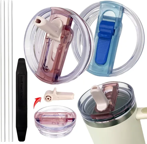 Vista 15 de Paquete de 2 tapas de repuesto con popote abatible desmontable para vaso térmico de 30 oz, compatible con Stanley Quencher ProTour, tapa a prueba