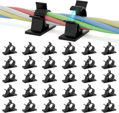 Vista 17 de Viaky 30 clips negros ajustables para cables, broches reutilizables autoadhesivos para fijación de cable de nylon, soporte de cable de nailon